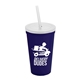 aerial view a group of 22 oz single - wall snap on tumbler with lid and straw, image 1 of 9