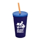aerial view a group of 22 oz single - wall snap on tumbler with lid and straw, image 2 of 9