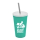 aerial view a group of 22 oz single - wall snap on tumbler with lid and straw, image 3 of 9