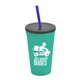 aerial view a group of 22 oz single - wall snap on tumbler with lid and straw, image 4 of 9