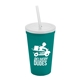 aerial view a group of 22 oz single - wall snap on tumbler with lid and straw, image 5 of 9