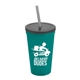 aerial view a group of 22 oz single - wall snap on tumbler with lid and straw, image 6 of 9