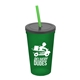 aerial view a group of 22 oz single - wall snap on tumbler with lid and straw, image 8 of 9
