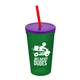 aerial view a group of 22 oz single - wall snap on tumbler with lid and straw, image 9 of 9