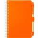aerial view a orange fsc(r) spiral notebook with pen, image 1 of 2