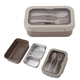 aerial view a tan bento stainless steel / pp lunch box with utensils, image 1 of 5