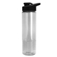 aerial view a clear bottle & black lid 24 oz slim fit halcyon water bottles with drink - thru lid, image 1 of 3