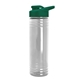 aerial view a clear bottle & dark green lid 24 oz slim fit halcyon water bottles with drink - thru lid, image 1 of 3