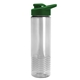 aerial view a clear bottle & green lid 24 oz slim fit halcyon water bottles with drink - thru lid, image 1 of 3
