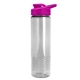 aerial view a clear bottle & hot pink lid 24 oz slim fit halcyon water bottles with drink - thru lid, image 1 of 3