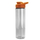 aerial view a clear bottle & orange lid 24 oz slim fit halcyon water bottles with drink - thru lid, image 1 of 3