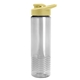 aerial view a clear bottle & pastel yellow lid 24 oz slim fit halcyon water bottles with drink - thru lid, image 1 of 3