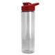 aerial view a clear bottle & red lid 24 oz slim fit halcyon water bottles with drink - thru lid, image 1 of 3