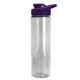 aerial view a clear bottle & violet lid 24 oz slim fit halcyon water bottles with drink - thru lid, image 1 of 3