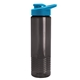 aerial view a smoke bottle & cyan lid 24 oz slim fit halcyon water bottles with drink - thru lid, image 1 of 3