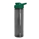 aerial view a smoke bottle & dark green lid 24 oz slim fit halcyon water bottles with drink - thru lid, image 1 of 3