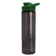 aerial view a smoke bottle & green lid 24 oz slim fit halcyon water bottles with drink - thru lid, image 1 of 3