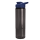 aerial view a smoke bottle & navy blue lid 24 oz slim fit halcyon water bottles with drink - thru lid, image 1 of 3