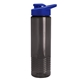 aerial view a smoke bottle & royal blue lid 24 oz slim fit halcyon water bottles with drink - thru lid, image 1 of 3