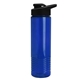 aerial view a translucent blue bottle & black lid 24 oz slim fit halcyon water bottles with drink - thru lid, image 1 of 3