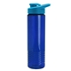 aerial view a translucent blue bottle & cyan lid 24 oz slim fit halcyon water bottles with drink - thru lid, image 1 of 3