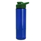 aerial view a translucent blue bottle & green lid 24 oz slim fit halcyon water bottles with drink - thru lid, image 1 of 3