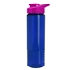 aerial view a translucent blue bottle & hot pink lid 24 oz slim fit halcyon water bottles with drink - thru lid, image 1 of 3