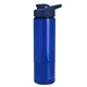 aerial view a translucent blue bottle & navy blue lid 24 oz slim fit halcyon water bottles with drink - thru lid, image 1 of 3