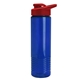 aerial view a translucent blue bottle & red lid 24 oz slim fit halcyon water bottles with drink - thru lid, image 1 of 3