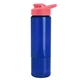 aerial view a translucent blue bottle & salmon lid 24 oz slim fit halcyon water bottles with drink - thru lid, image 1 of 3