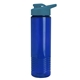 aerial view a translucent blue bottle & steel blue lid 24 oz slim fit halcyon water bottles with drink - thru lid, image 1 of 3