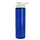 aerial view a translucent blue bottle & white lid 24 oz slim fit halcyon water bottles with drink - thru lid, image 1 of 3