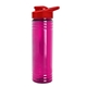 aerial view a translucent fuschia bottle & red lid 24 oz slim fit halcyon water bottles with drink - thru lid, image 1 of 3
