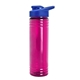 aerial view a translucent fuschia bottle & royal blue lid 24 oz slim fit halcyon water bottles with drink - thru lid, image 1 of 3