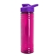 aerial view a translucent fuschia bottle & violet lid 24 oz slim fit halcyon water bottles with drink - thru lid, image 1 of 3