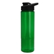 aerial view a translucent green bottle & black lid 24 oz slim fit halcyon water bottles with drink - thru lid, image 1 of 3