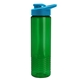 aerial view a translucent green bottle & cyan lid 24 oz slim fit halcyon water bottles with drink - thru lid, image 1 of 3