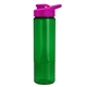 aerial view a translucent green bottle & hot pink lid 24 oz slim fit halcyon water bottles with drink - thru lid, image 1 of 3