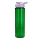 aerial view a translucent green bottle & lilac lid 24 oz slim fit halcyon water bottles with drink - thru lid, image 1 of 3