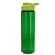 aerial view a translucent green bottle & lime green lid 24 oz slim fit halcyon water bottles with drink - thru lid, image 1 of 3