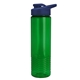aerial view a translucent green bottle & navy blue lid 24 oz slim fit halcyon water bottles with drink - thru lid, image 1 of 3