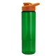 aerial view a translucent green bottle & orange lid 24 oz slim fit halcyon water bottles with drink - thru lid, image 1 of 3