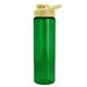 aerial view a translucent green bottle & pastel yellow lid 24 oz slim fit halcyon water bottles with drink - thru lid, image 1 of 3