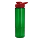 aerial view a translucent green bottle & red lid 24 oz slim fit halcyon water bottles with drink - thru lid, image 1 of 3