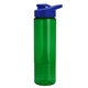 aerial view a translucent green bottle & royal blue lid 24 oz slim fit halcyon water bottles with drink - thru lid, image 1 of 3