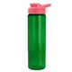 aerial view a translucent green bottle & salmon lid 24 oz slim fit halcyon water bottles with drink - thru lid, image 1 of 3