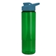 aerial view a translucent green bottle & steel blue lid 24 oz slim fit halcyon water bottles with drink - thru lid, image 1 of 3