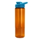 aerial view a translucent orange bottle & cyan lid 24 oz slim fit halcyon water bottles with drink - thru lid, image 1 of 3