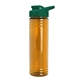 aerial view a translucent orange bottle & dark green lid 24 oz slim fit halcyon water bottles with drink - thru lid, image 1 of 3