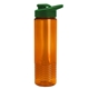 aerial view a translucent orange bottle & green lid 24 oz slim fit halcyon water bottles with drink - thru lid, image 1 of 3